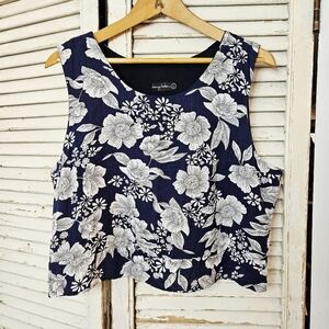 Cherry Bobin Blue Floral Cropped Tank Top Made In Canada Medium/Large